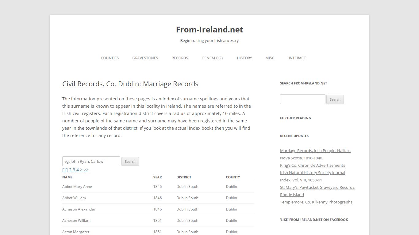 Civil Records, Co. Dublin: Marriage Records - From-Ireland.net