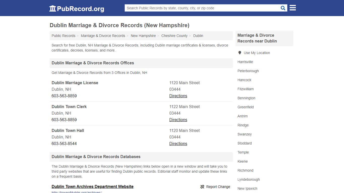 Free Dublin Marriage & Divorce Records (New Hampshire Marriage ...