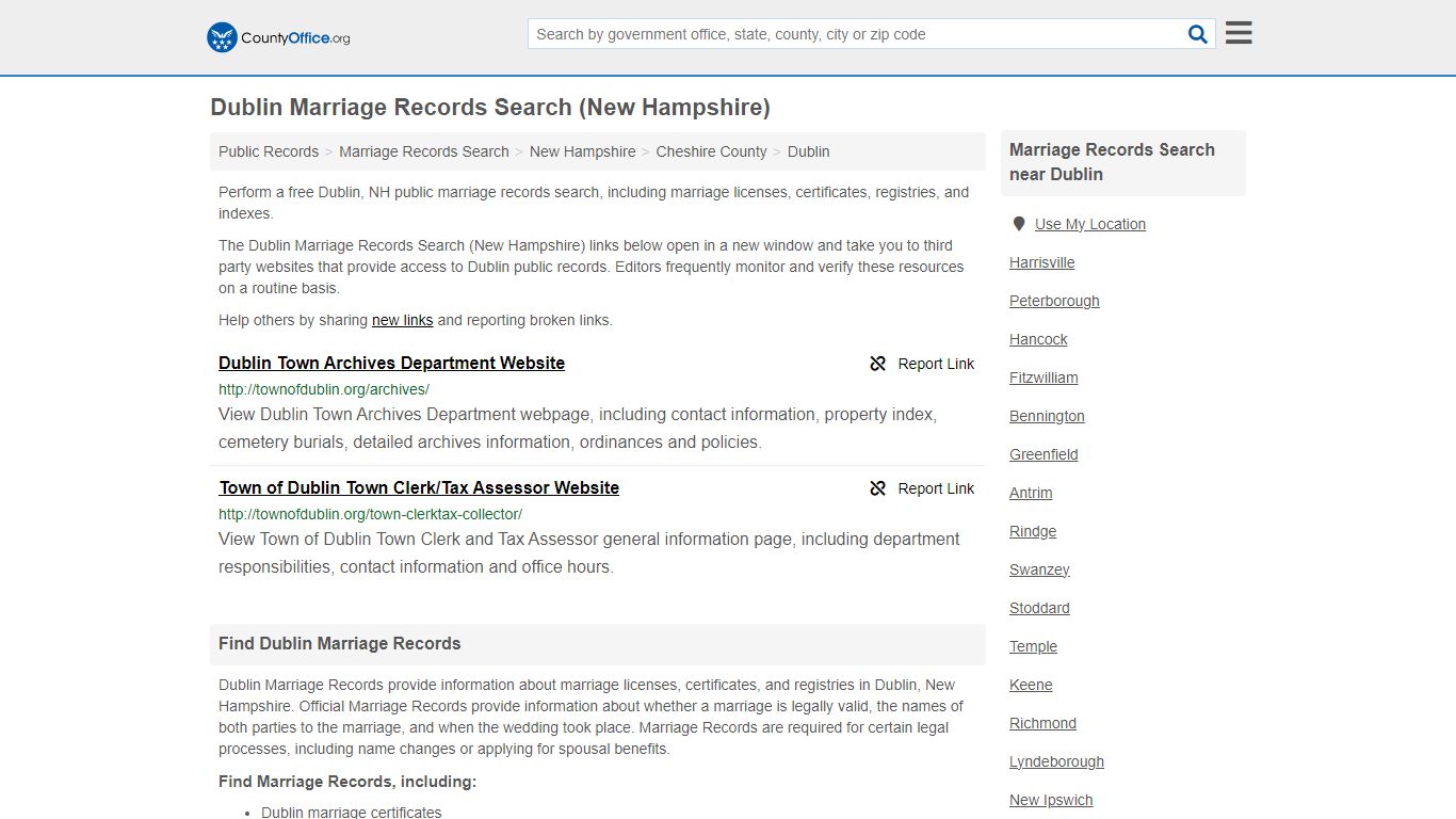 Marriage Records Search - Dublin, NH (Marriage Licenses & Certificates)