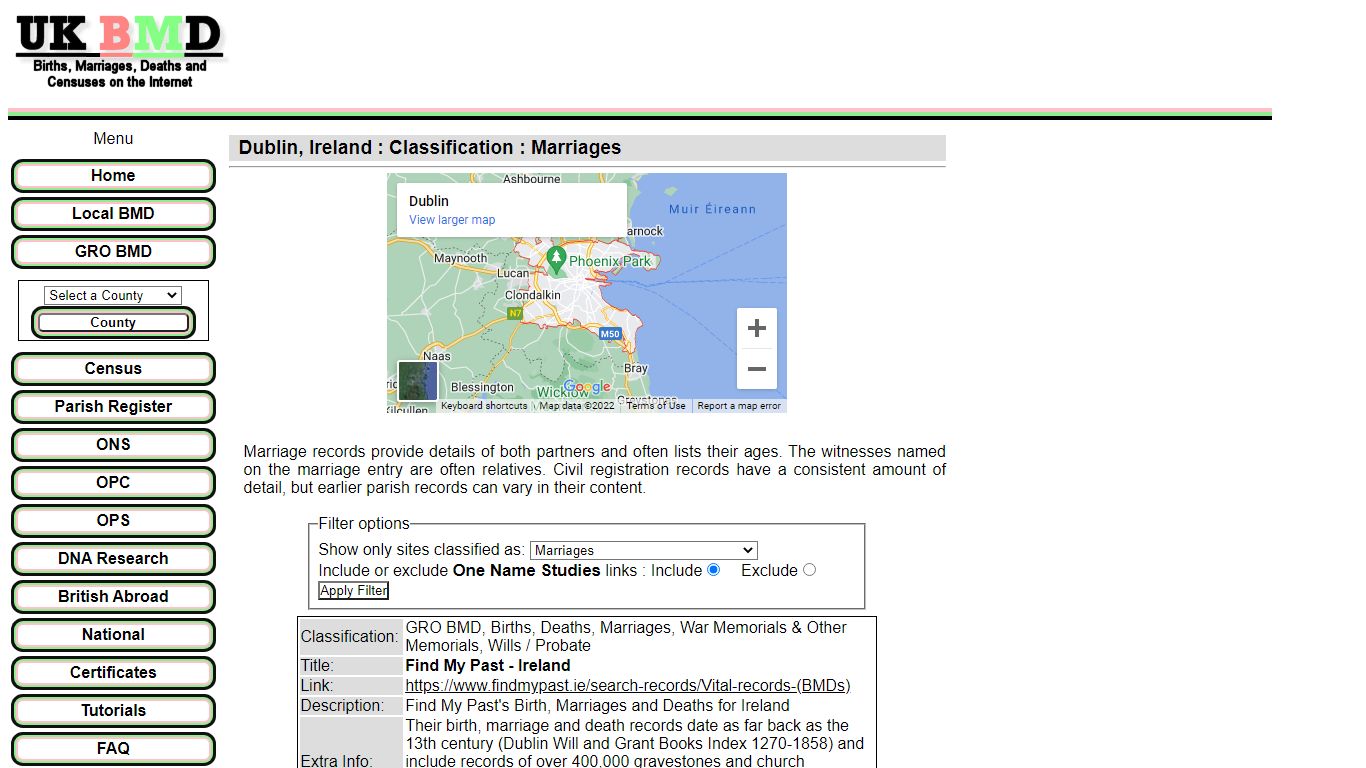 Dublin Marriages links : UKBMD - Births, Marriages, Deaths Indexes ...