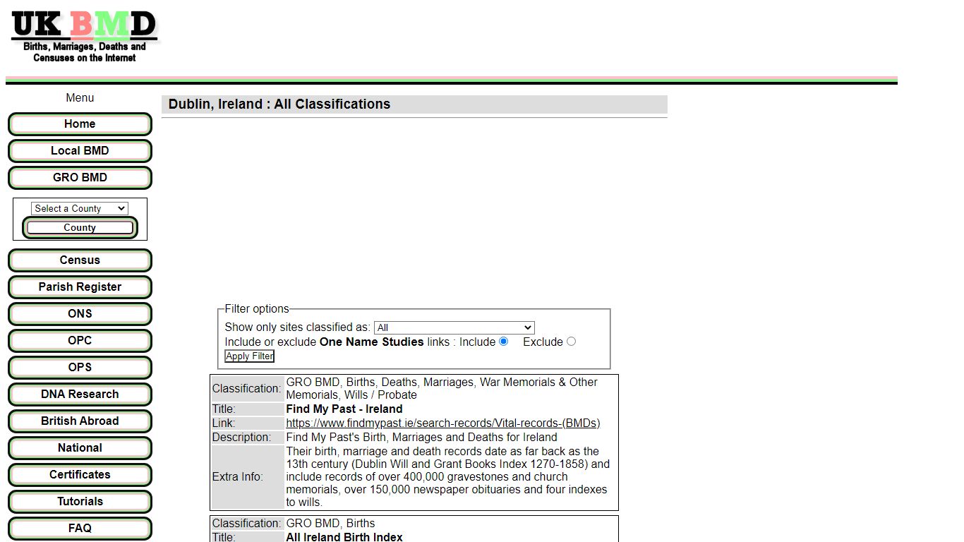 Dublin links : UKBMD - Births, Marriages, Deaths Indexes & Census ...